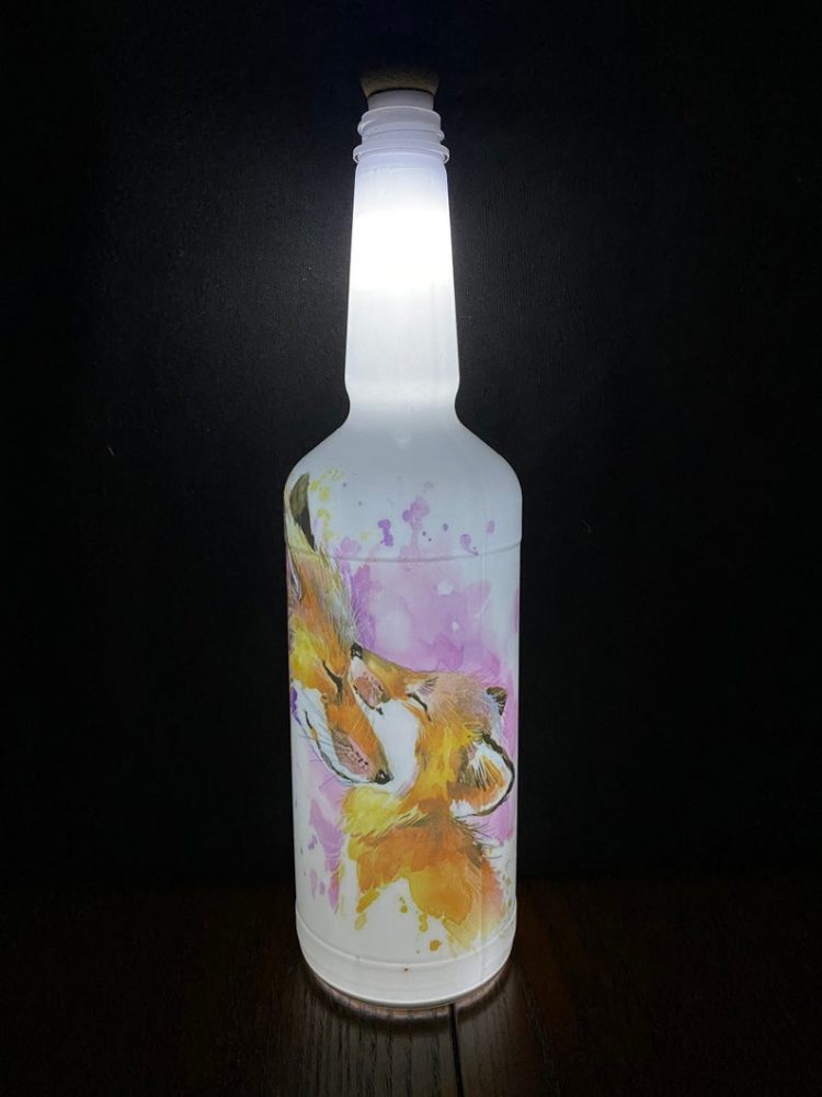 Fox Lighted Decorative Wine Bottle