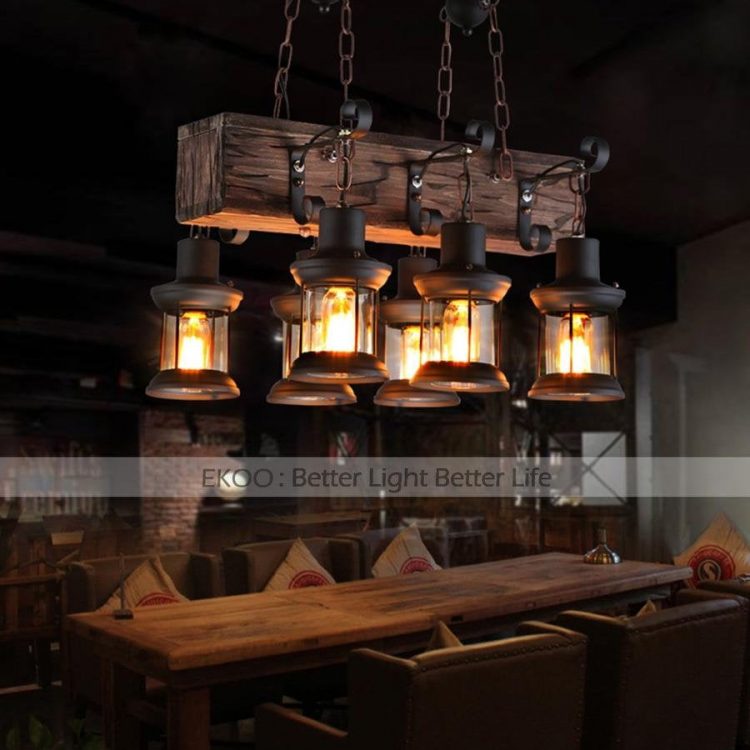 Wood Chandelier Iron Lamp Industrial Rustic Light 2 - industrial - iD Lights