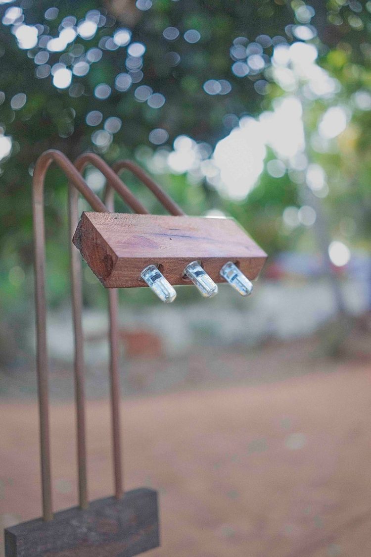 Minimalist Floor Lamp made of Teak Wood Copper and Steel Tubes