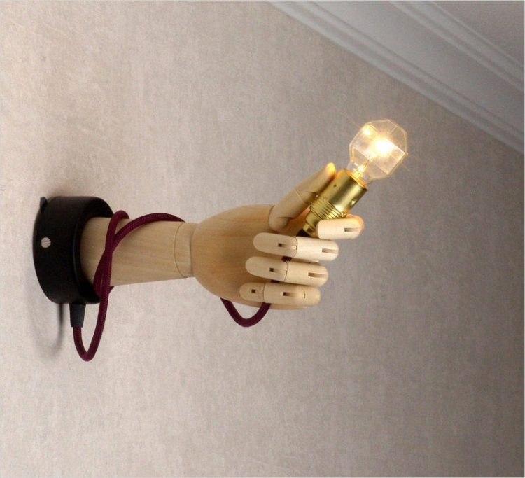 Pinocchio Hand Wooden Wall Sconce