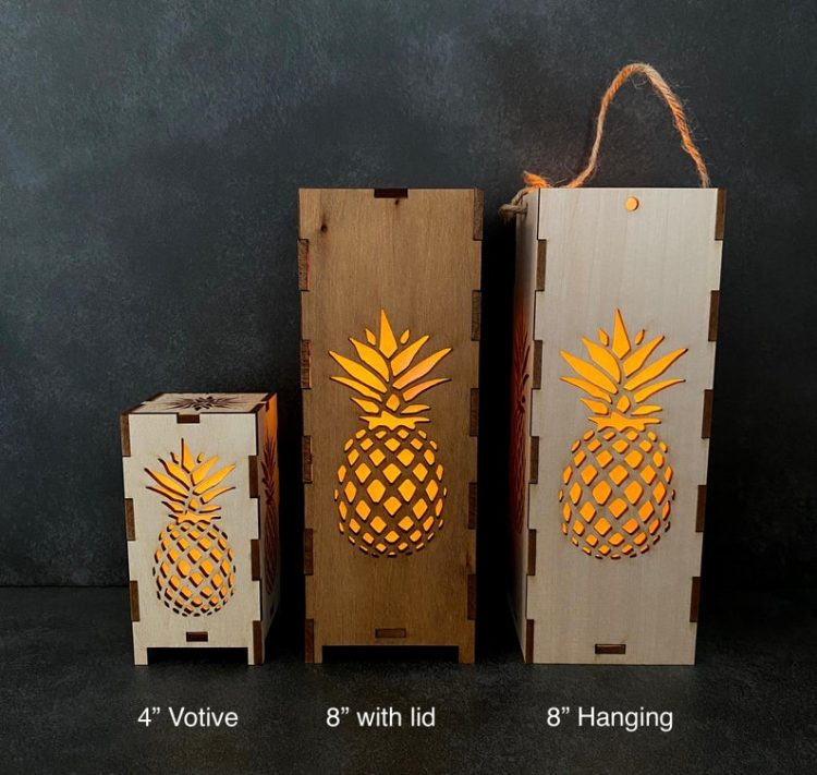 Tall Pineapple Wood Lantern