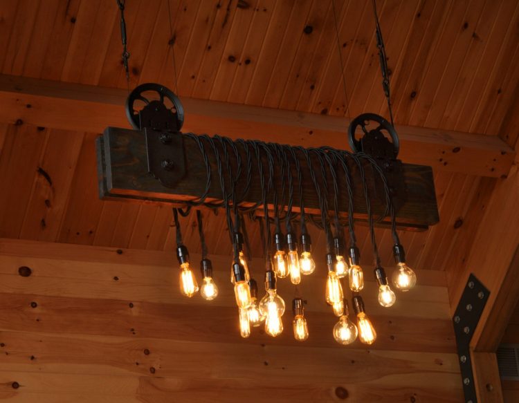 The Farm Beam Wood Plank Pulley Chandelier 3 - Table Lamps - iD Lights