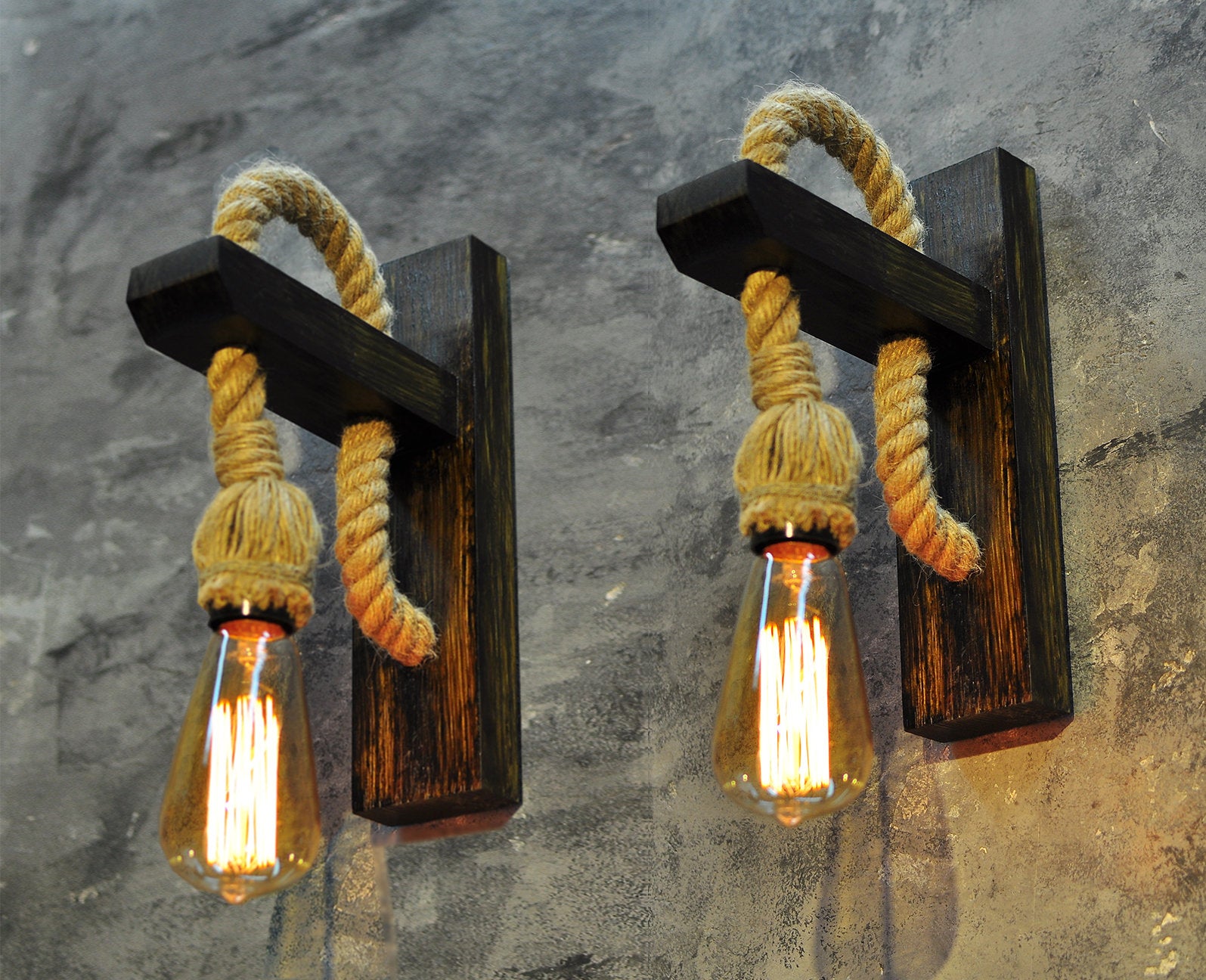 Set of 2 wood lamps with rope cord - iD Lights