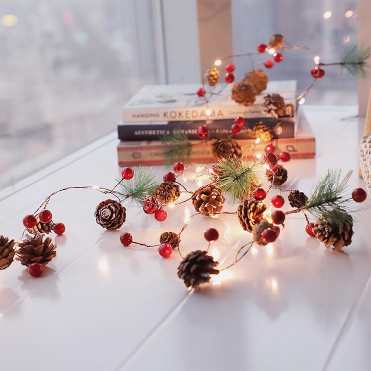 Christmas String Lights Fairy Lights Pine Cone Berries