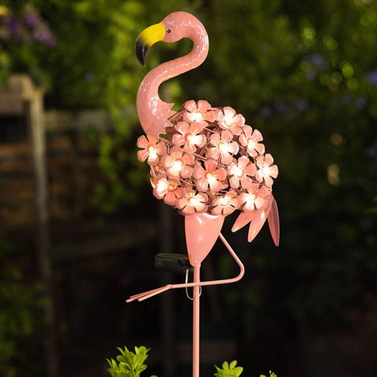 Pink Flamingo solar lights outdoor for Patio Lawn Backyard