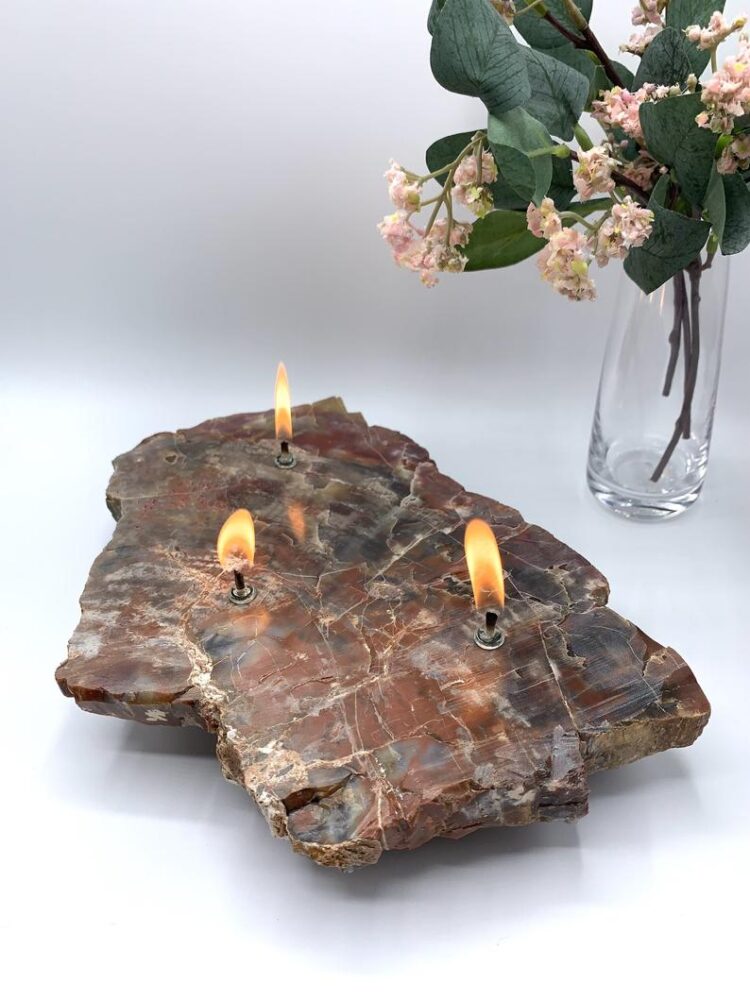 Arizona Petrified Wood 3 Wick Oil Candle Lamp 4 - Table Lamps - iD Lights