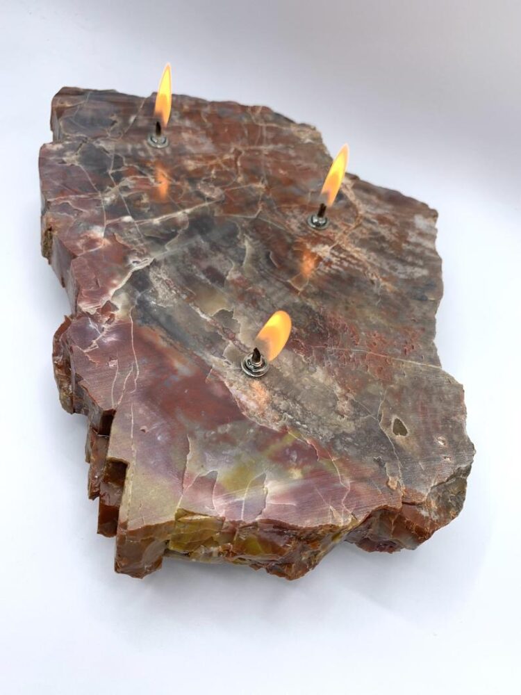 Arizona Petrified Wood 3 Wick Oil Candle Lamp 5 - Table Lamps - iD Lights