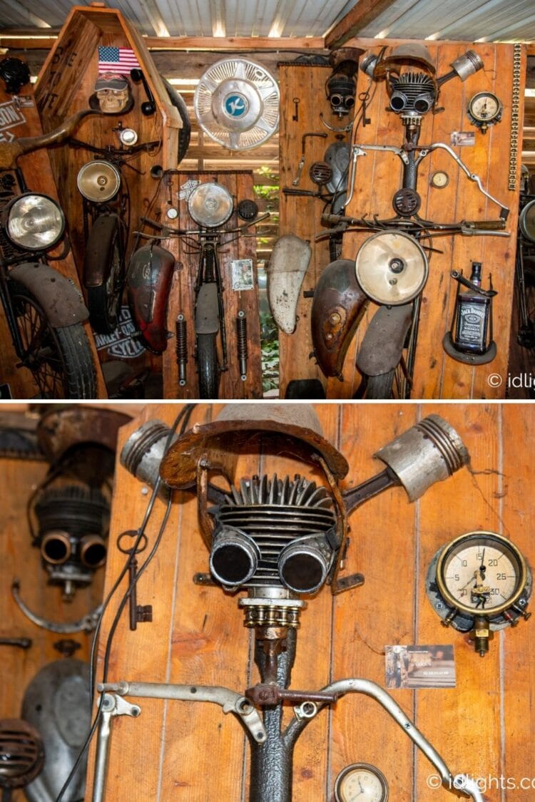 Handmade work of art by Gogus from motorcycle parts and wooden boards 14 - Wall Lamps & Sconces - iD Lights