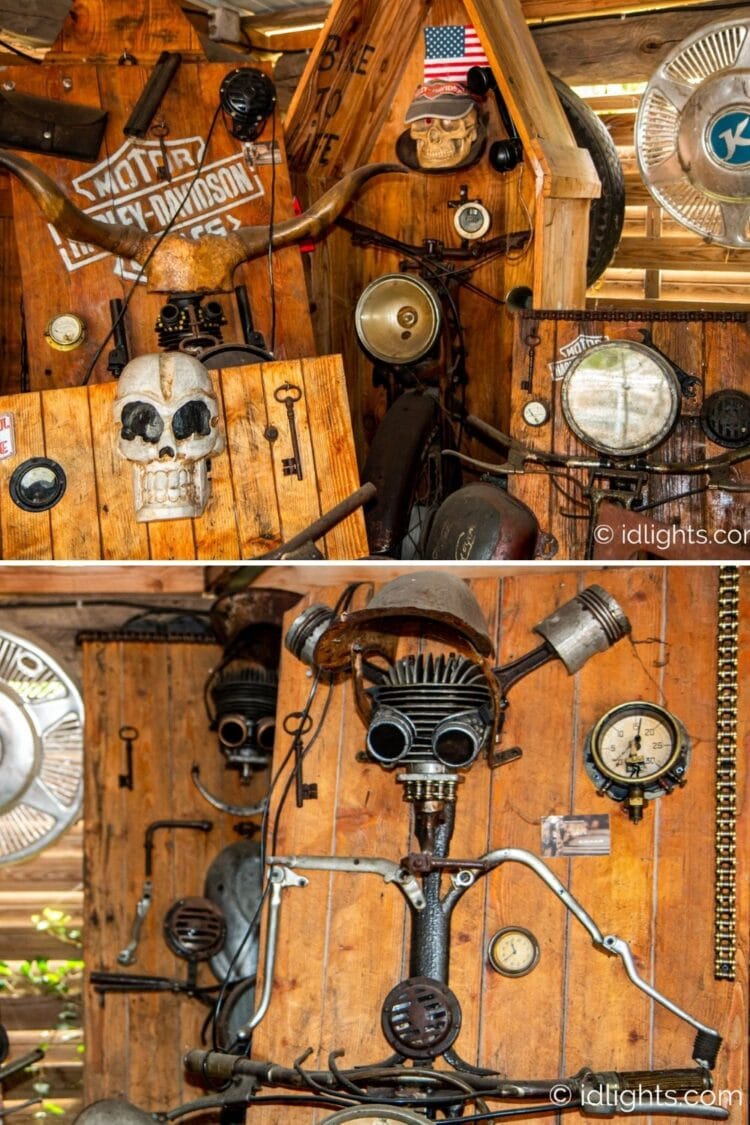 Handmade work of art by Gogus from motorcycle parts and wooden boards 19 - Wall Lamps & Sconces - iD Lights