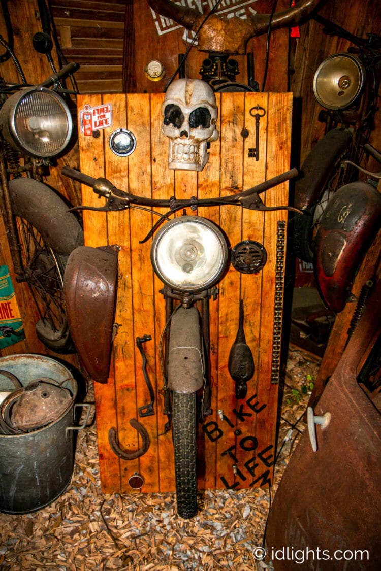 Handmade work of art by Gogus from motorcycle parts and wooden boards