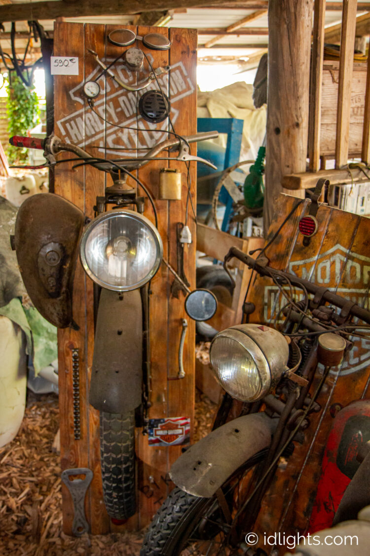 Handmade work of art by Gogus from motorcycle parts and wooden boards 7 - Wall Lamps & Sconces - iD Lights